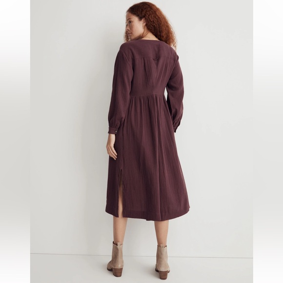 Madewell // Lightspun Button-Front Midi Dress in Dark Fig - Picture 2 of 8